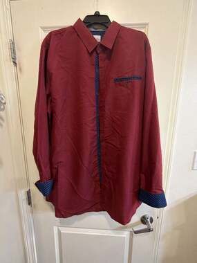 Craft + Flow Burgundy Long Sleeve Button Up Dress Shirt with Patterned Trim